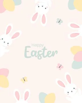 Easter greeting card with cute Easter bunnies and Easter eggs Stock Illustration
