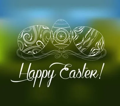 Easter greeting card with decorative egg on a blurred background Stock Illustration