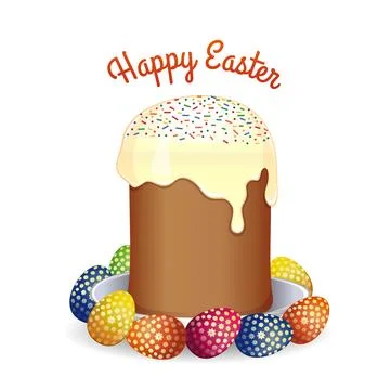 Easter greeting card with Easter cake and eggs Stock Illustration