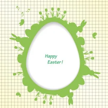 Easter greeting card with egg, rabbit, bird, tulip Stock Illustration