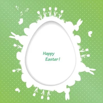 Easter greeting card with egg, rabbit, bird, butterfly, tulip Stock Illustration