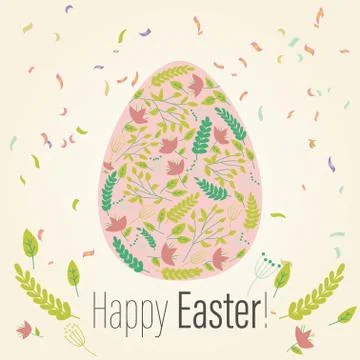 Easter greeting card in the egg shape with flowers. Religious holiday vector Stock Illustration