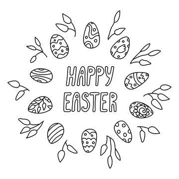 Easter greeting card with eggs and  tree branches doodle Illustrazione stock