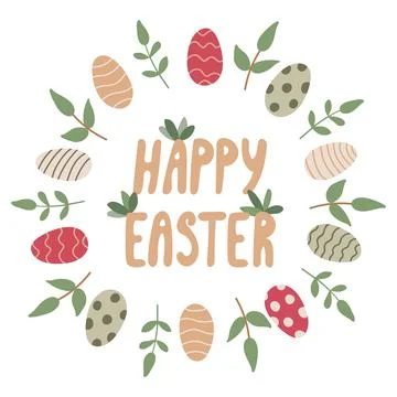 Easter greeting card with eggs and branches Stock Illustration