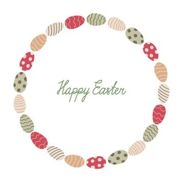 Easter greeting card or round frame with eggs Stock Illustration