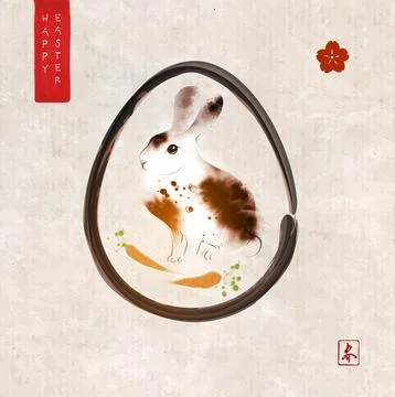 Easter greeting card with rabbit in easter egg on vintage background Stock Illustration