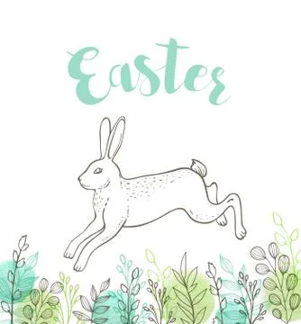 Easter greeting card with rabbit Stock Illustration