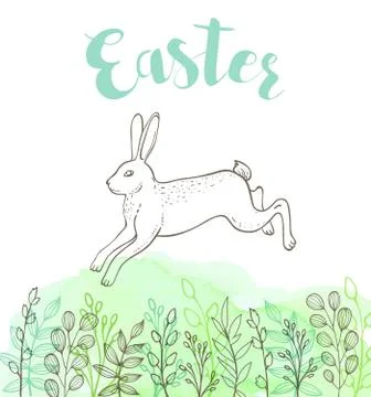 Easter greeting card with rabbit Stock Illustration