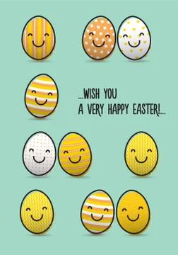 Easter greeting card with smiley eggs Stock Illustration