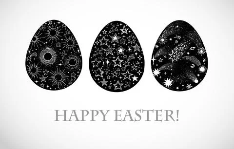 Easter greeting card with space elements in big egg. Vector illustration Illustrazione stock