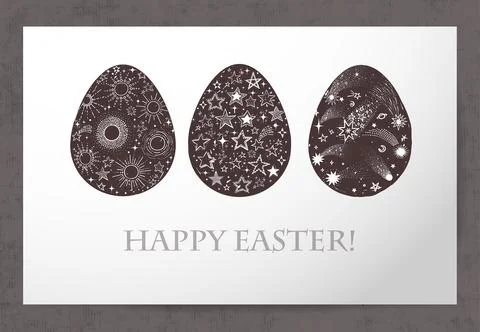 Easter greeting card with space elements in eggs. Vector illustration Stock Illustration