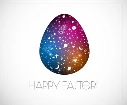 Easter greeting card with space elements in big egg. Vector illustration Stock Illustration