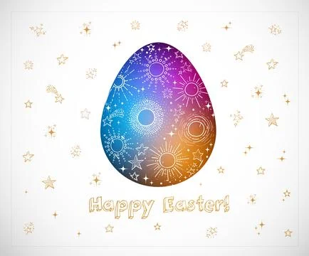 Easter greeting card with space elements in big egg. Vector illustration Illustrazione stock