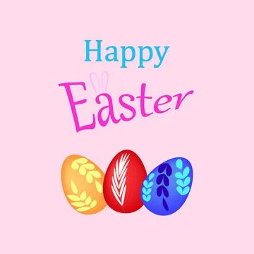 Easter greeting card. Three Easter eggs on a pink background Stock Illustration