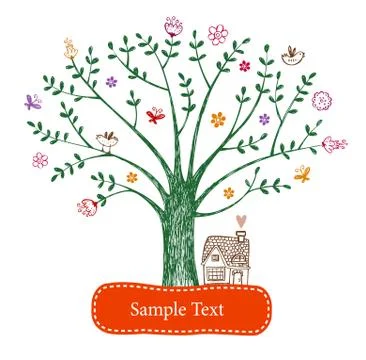 Easter greeting card with tree Stock Illustration