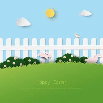 Easter greeting card,celebrate theme with easter eggs and cute rabbits in t.. Stock Illustration