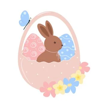 Easter Greeting Design element with chocolate bunny and decorated Easter Eggs in Stock Illustration