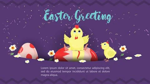 Easter greeting an egg with a chicken sitting on it looks out of the pocket v Stock Illustration