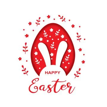Easter greeting with egg, rabbit ears and inscription: Happy Easter. Stock Illustration
