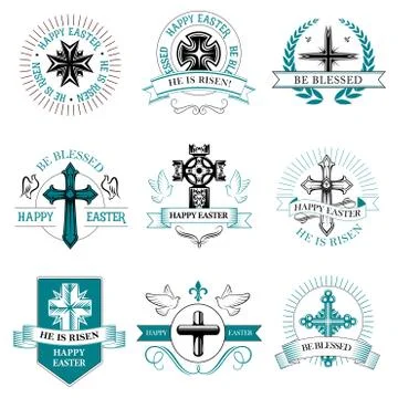 Easter greeting element crucifix cross vector icon Stock Illustration