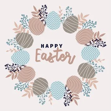 Easter greeting frame.Vector illustration with flowers and Easter eggs. Happy Stock Illustration
