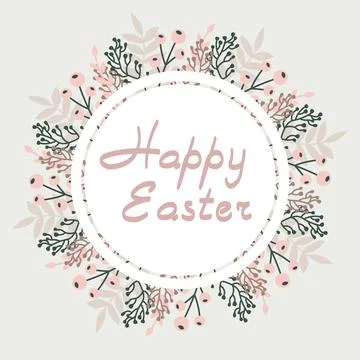 Easter greeting frame.Vector illustration with flowers and Easter eggs. Happy Stock Illustration