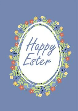 Easter greeting frame.Vector illustration with flowers and Easter eggs. Happy Stock Illustration