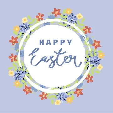 Easter greeting frame.Vector illustration with flowers and Easter eggs. Happy Stock Illustration