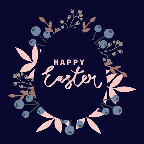 Easter greeting frame.Vector illustration with flowers and Easter eggs. Happy Stock Illustration