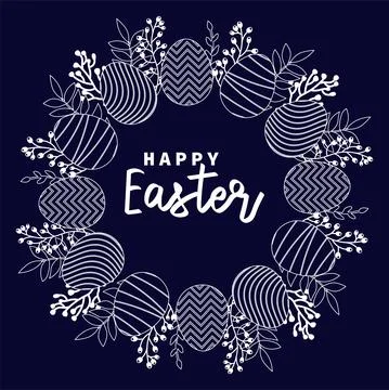 Easter greeting frame.Vector illustration with flowers and Easter eggs. Happy Illustrazione stock