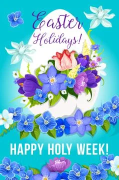 Easter greeting paschal egg flowers vector poster Stock Illustration