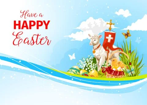 Easter greeting paschal passover lamb vector card Stock Illustration