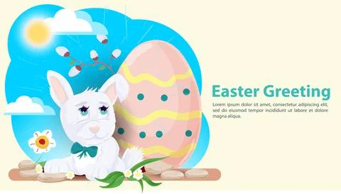 Easter greeting A rabbit climbs out of a hole on the background of a painted Illustrazione stock