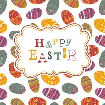 Easter greeting on seamless eggs pattern. vector, eps10 イラスト素材