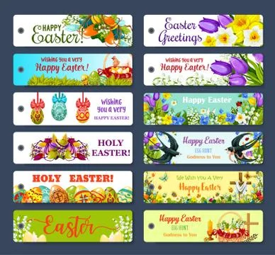 Easter greeting tag and Egg Hunt gift label set Illustrazione stock