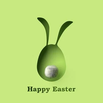 Easter greeting text with cut out Easter egg with rabbit ears on green back.. Stock Illustration