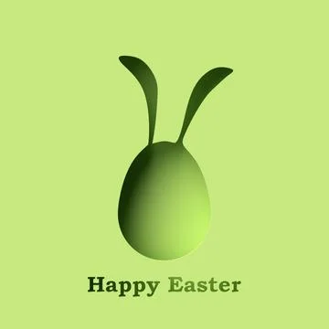 Easter greeting text with cut out Easter egg with rabbit ears on green back.. Stock Illustration