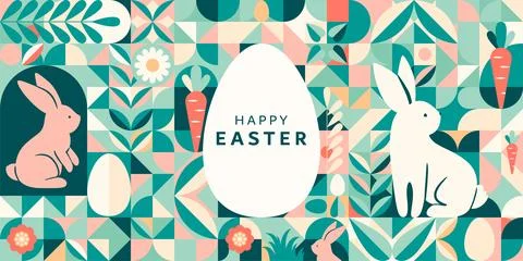 Easter greeting vector background. Modern geometric minimal abstract style with Stock Illustration