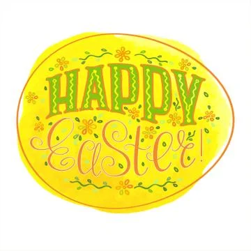 Easter greeting with yellow painted egg and lettering Stock Illustration