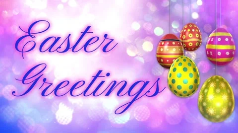 Easter Greetings on Lights with Spinning Eggs Loop Video stock 60817691