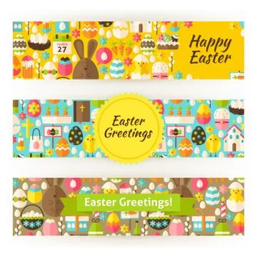 Easter Greetings Template Banners Set in Modern Flat Style 스톡 일러스트