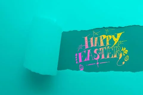 Easter greetings text written on torn paper Stock Photos