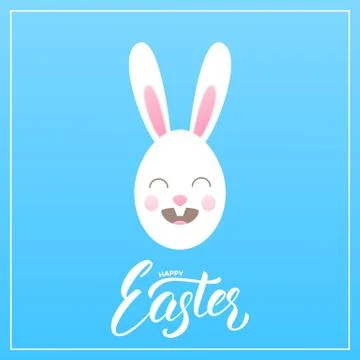 Easter. Happy Easter script lettering and cute Easter egg bunny Stock Illustration