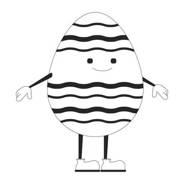 Easter happy egg with arms and legs black and white 2D line cartoon character Stock Illustration