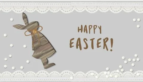 Easter. hare vector illustration. Bunny Rabbit. Wooden figurine. Decorative e Stockillustratie