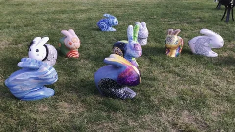 Easter hares on a green field Stock Footage 133730311