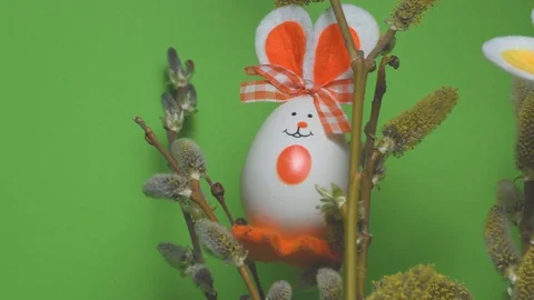 Easter hares on willow branches Stock Footage 105741460