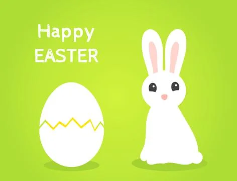 Easter hatching egg and white bunny green background. Vector illustration. Stockillustratie