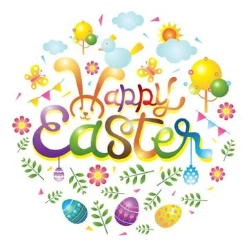 Easter Heading with Icons Stock Illustration