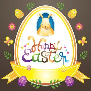 Easter Heading Label with Eggs and Icons Stock Illustration